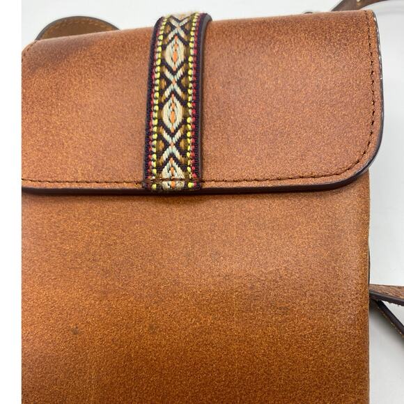 Most Wanted USA,Tan Genuine‎ Leather Crossbody Phone Bag southwest embroidered. - Picture 5 of 9